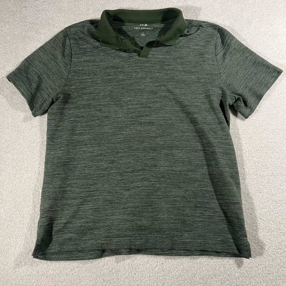 Free‎ Assembly Notch Neck Polo Mens Large Green Space Dye Short Sleeve Shirt